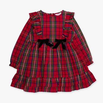 Rufflebutts Rufflebutts: L/S Waterfall Red Nicholas Plaid Bow Dress -