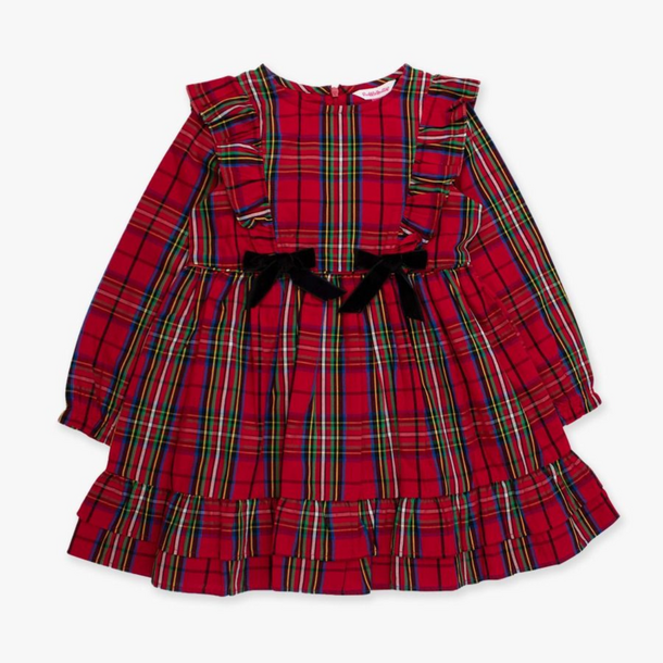 Rufflebutts Rufflebutts: L/S Waterfall Red Nicholas Plaid Bow Dress -