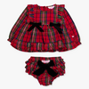 Rufflebutts Rufflebutts: L/S Waterfall Bow Top Set- Red Nicholas Plaid
