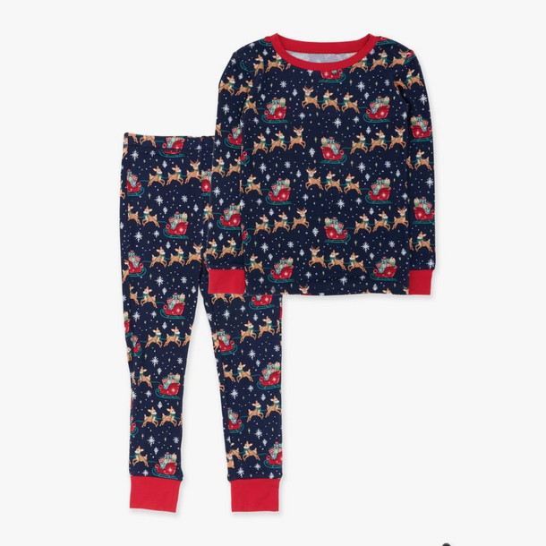 Rufflebutts Rufflebutts: LS Toddler PJ - Navy Reindeer Sleigh