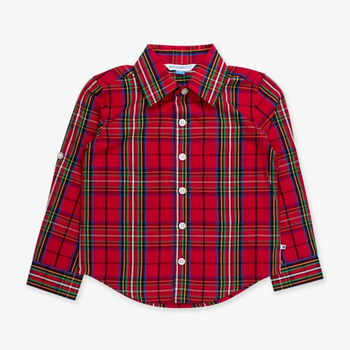 Rufflebutts Rufflebutts: L/S Button-Down Shirt - Red Nicholas Plaid