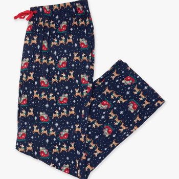 Rufflebutts Rufflebutts: Adult PJ Pants - Navy Reindeer Sleigh