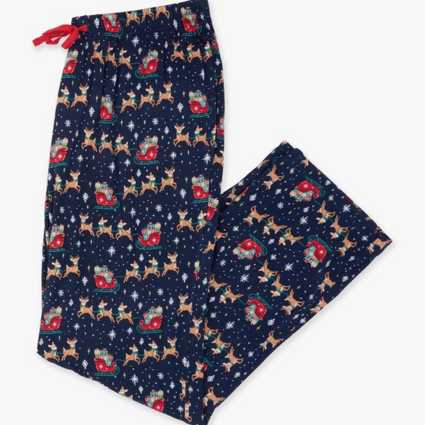 Rufflebutts Rufflebutts: Adult PJ Pants - Navy Reindeer Sleigh