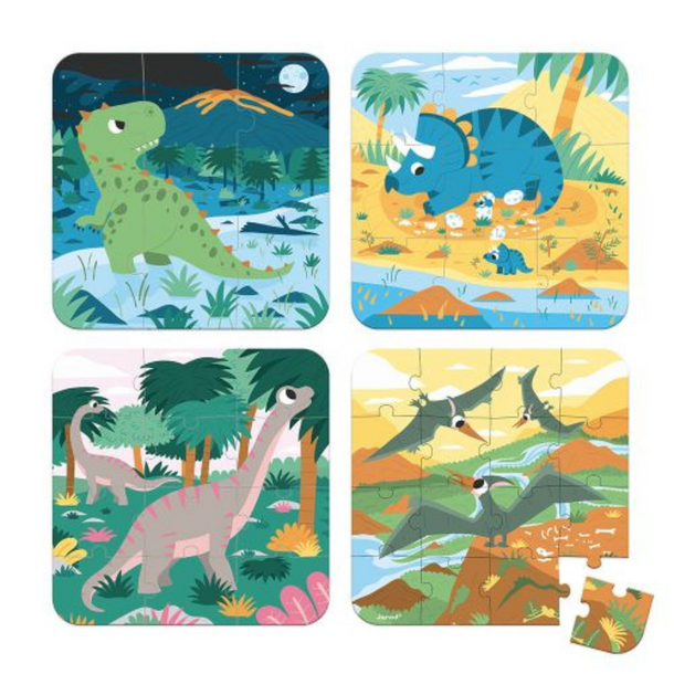 Janod Janod: Dinosaur Puzzle - 4 Puzzle Set