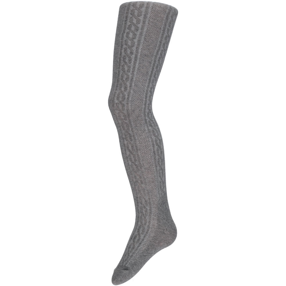 Girls Cotton Cable Knit Tights - Grey Melange