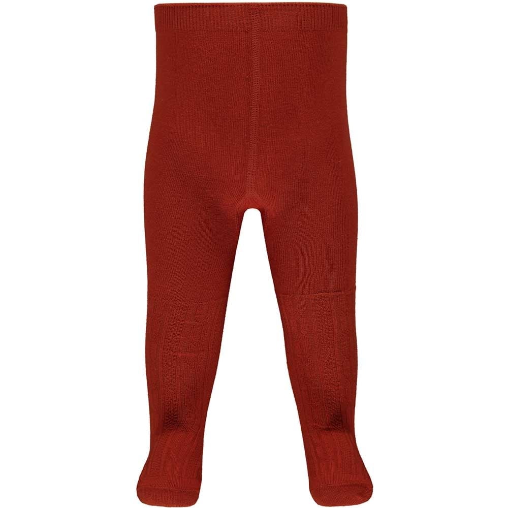 Cable Knit Cotton Baby Tights - Burnt Orange
