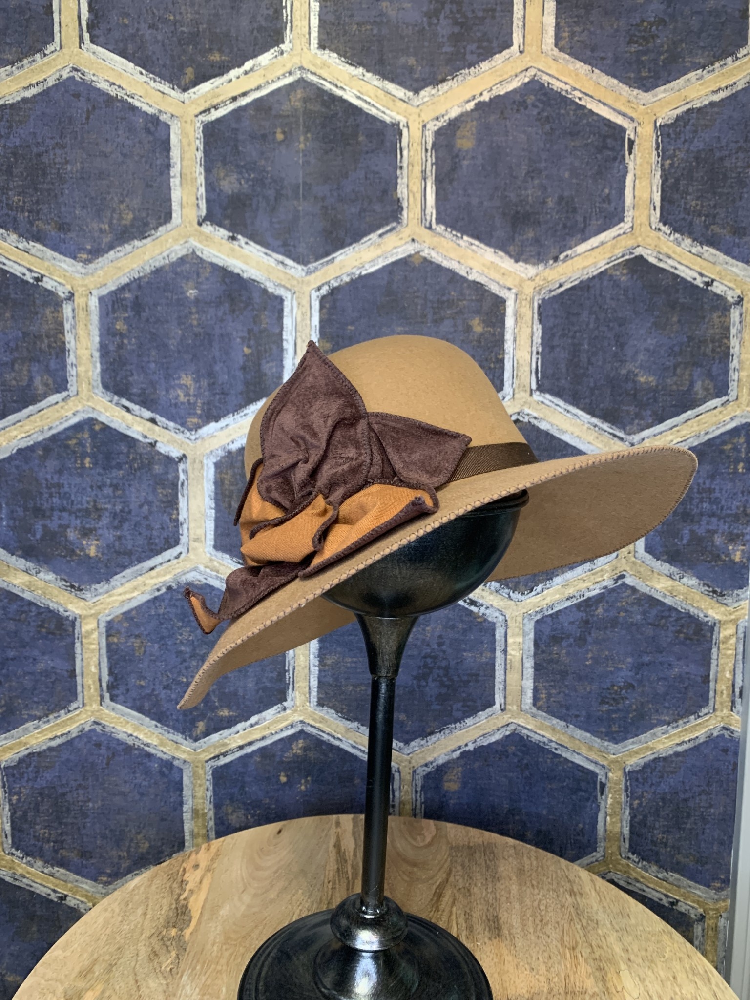 Camel Floppy Hat with Contrast Cloth Trim