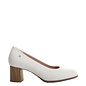 White Pump with Wood Stacked Heel