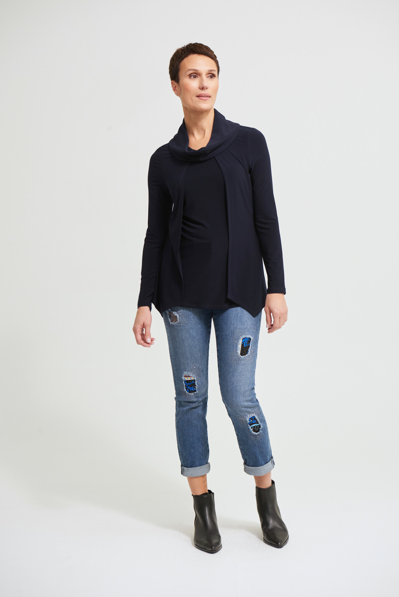 Navy Cowl Layered Top