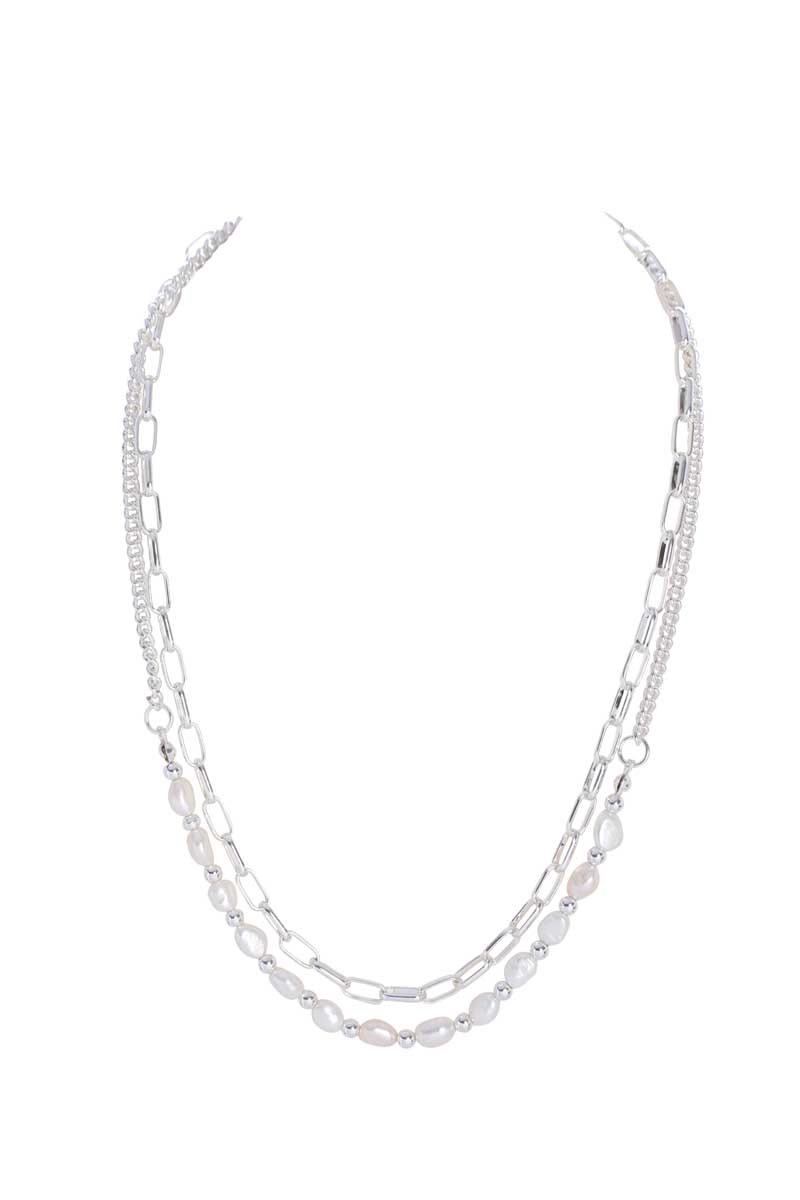 Silver Two-Strand Necklace with Pearls