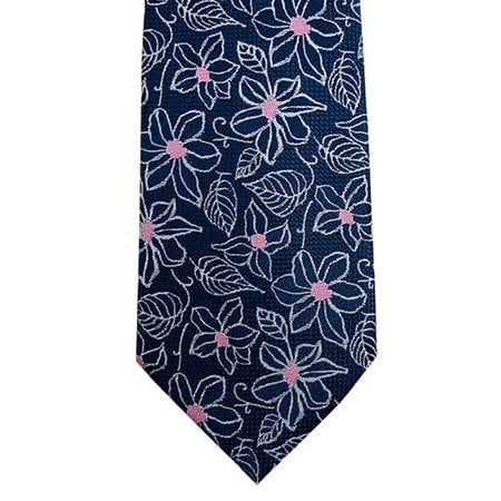 Navy Floral Tie with Pink Centres