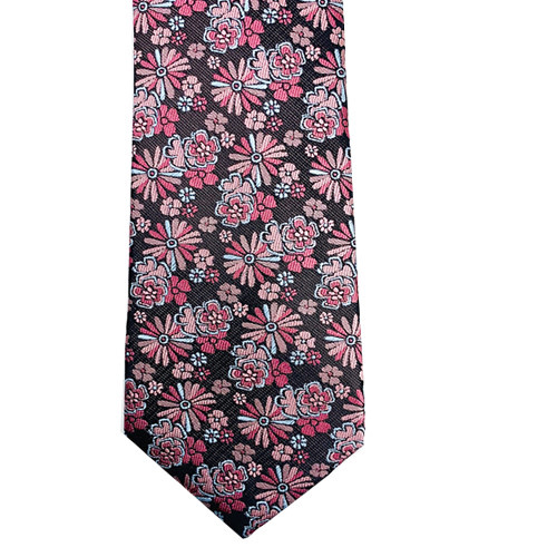 Pink and Brown Floral Motif Tie