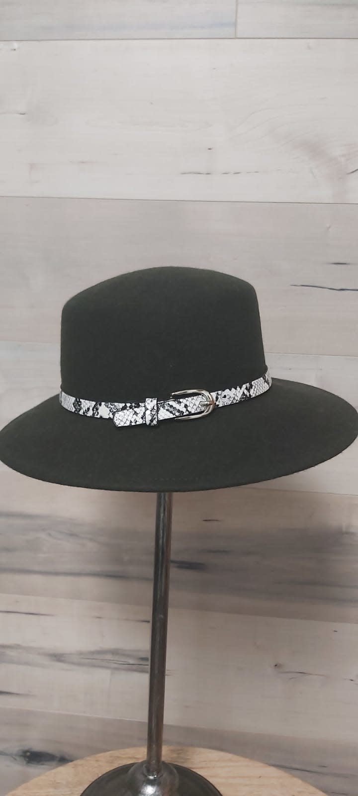 Dark Green Hat with Snake Print Belt and Clasp
