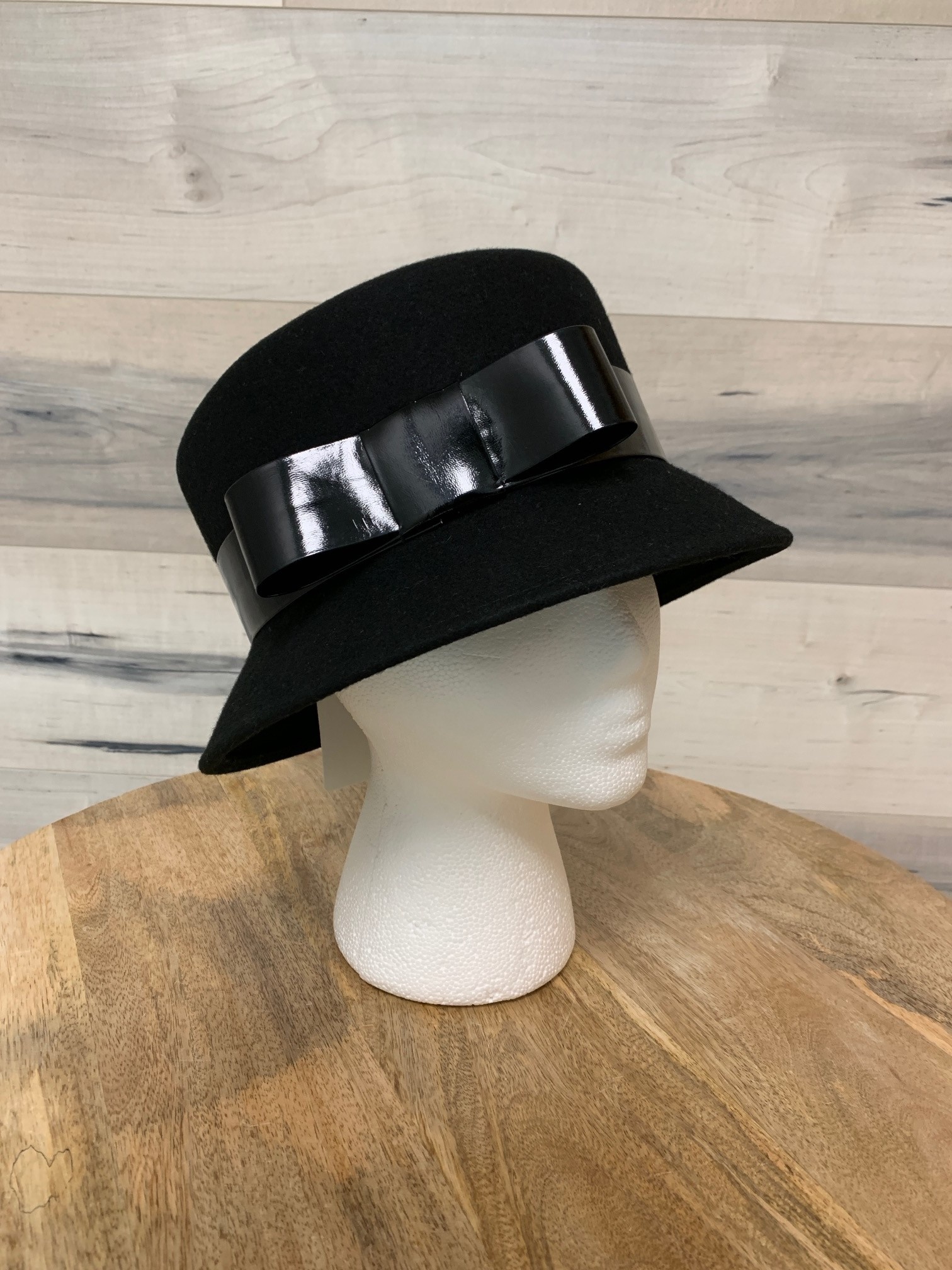 Black Bucket Hat with Patent Trim
