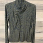 Top with Draped Collar - Olive and Navy Animal Print