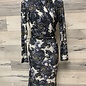 Dress with Faux Wrap on Bodice - Navy and Olive Paisley