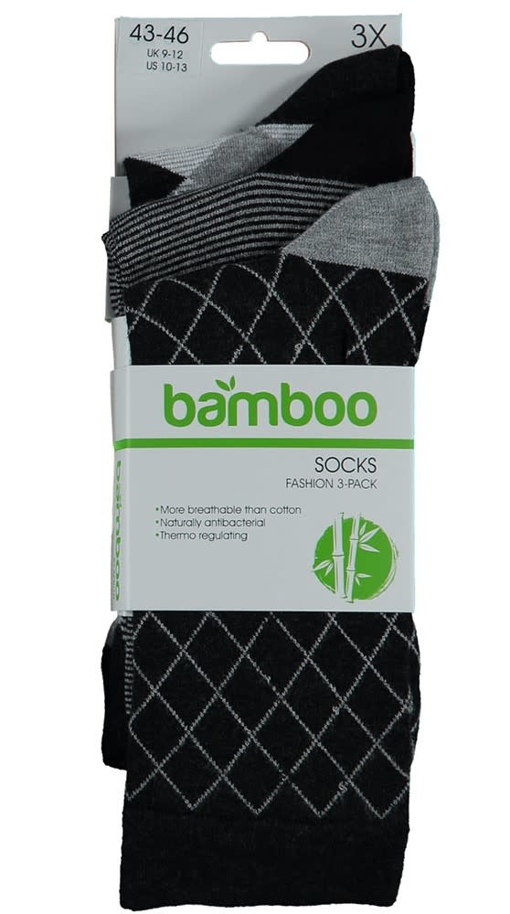 Mens Bamboo Socks - Black Geometric - 3 pack - Size 43-46