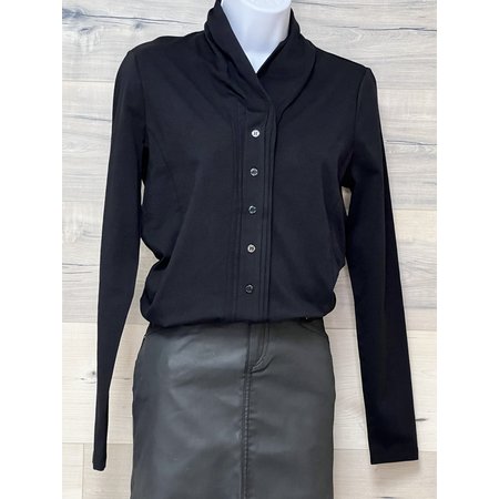 Shawl Collar Blouse with Pleats - Black