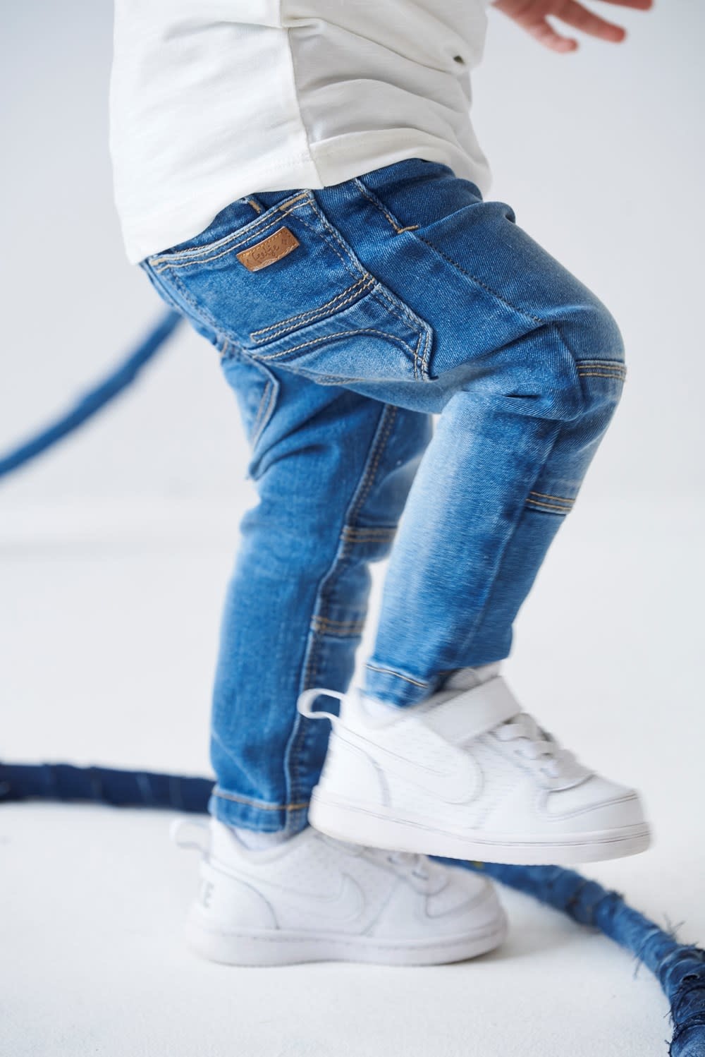 Mid-Blue Stretch Moto Jeans