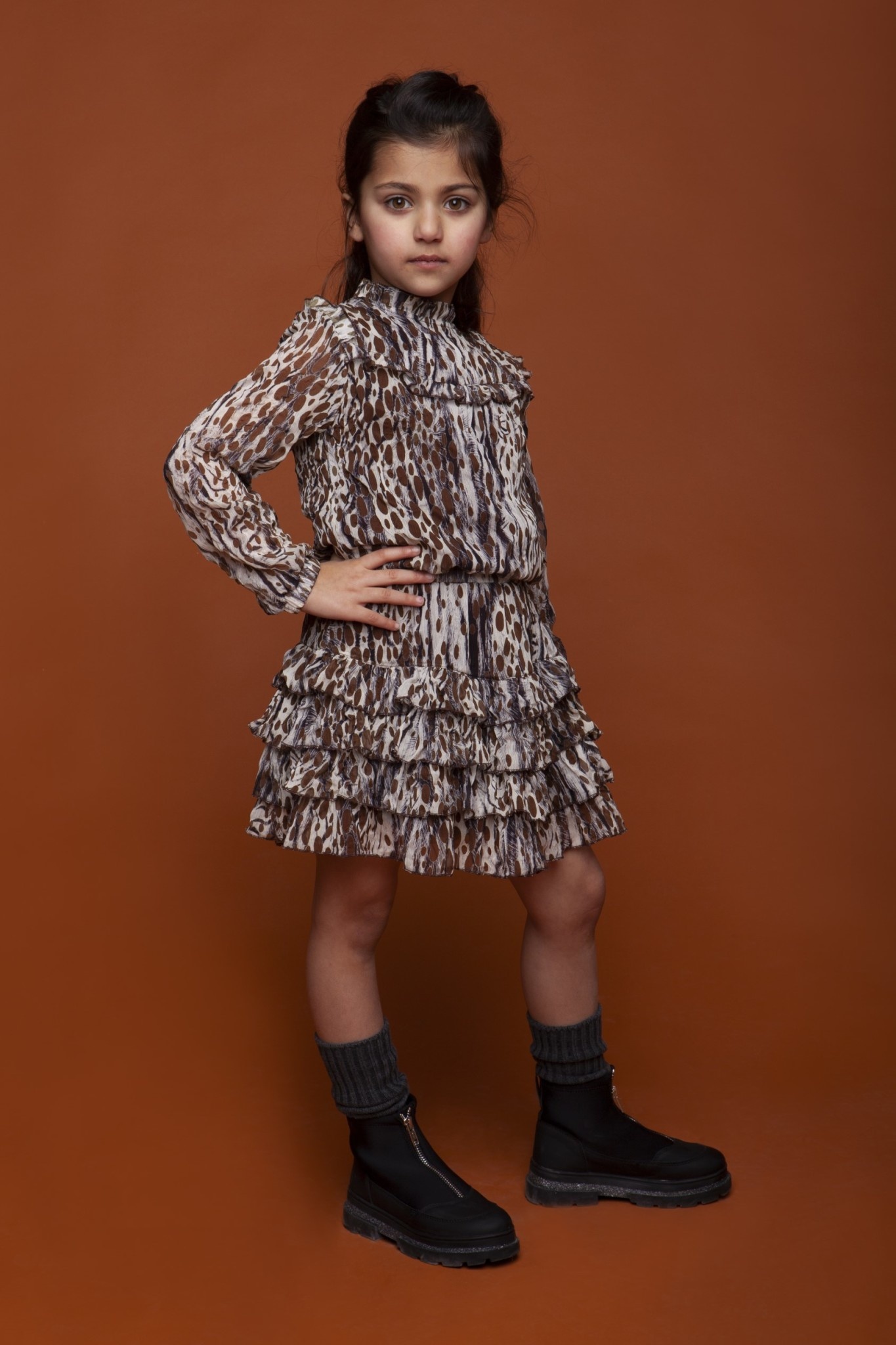 Sophia Dress with Leopard Print Chiffon Layers