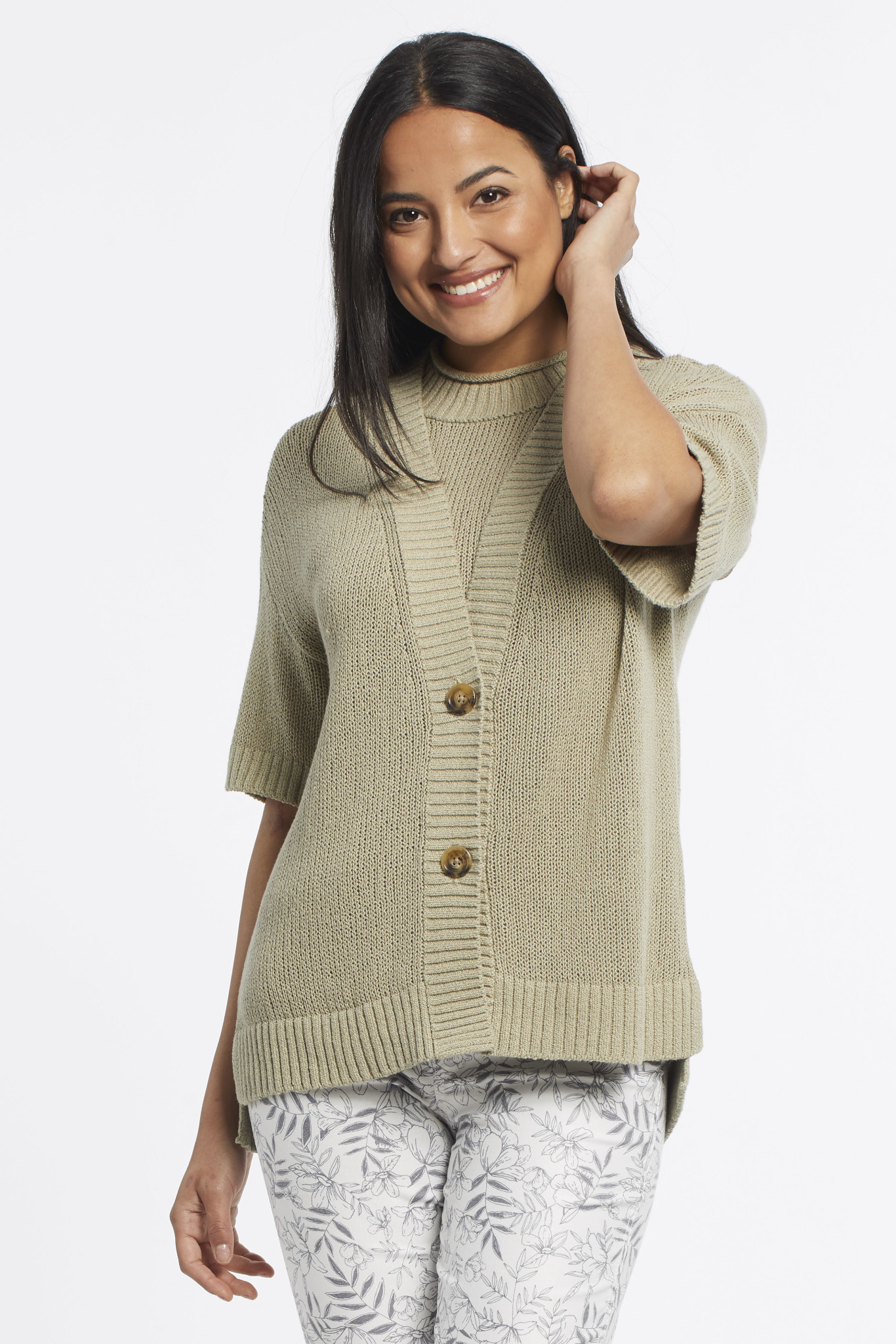 Elbow Sleeve Sweater Cardi - Fern