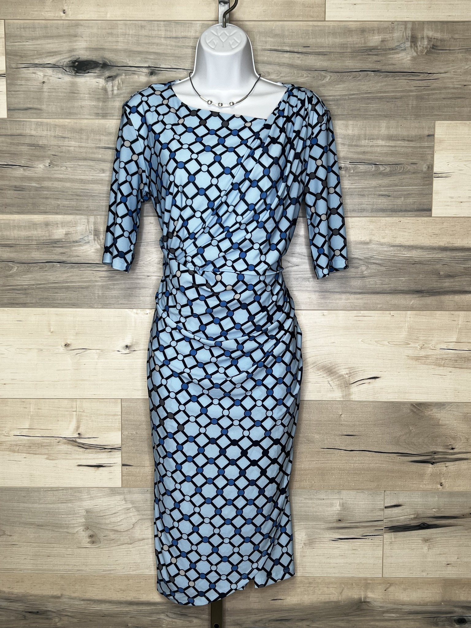 Dress with Tuck Details - Blues Geo-Dots