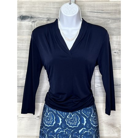 Top with Pleated Shoulder - Navy