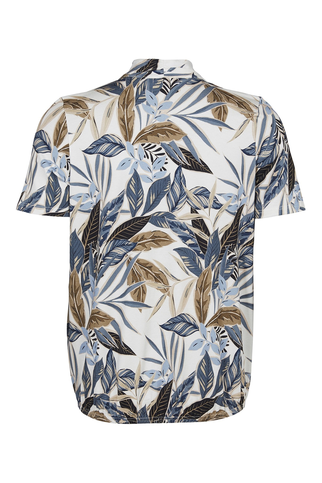 Jersey Tee with Elastic Hem - Neutral Blue Leaves