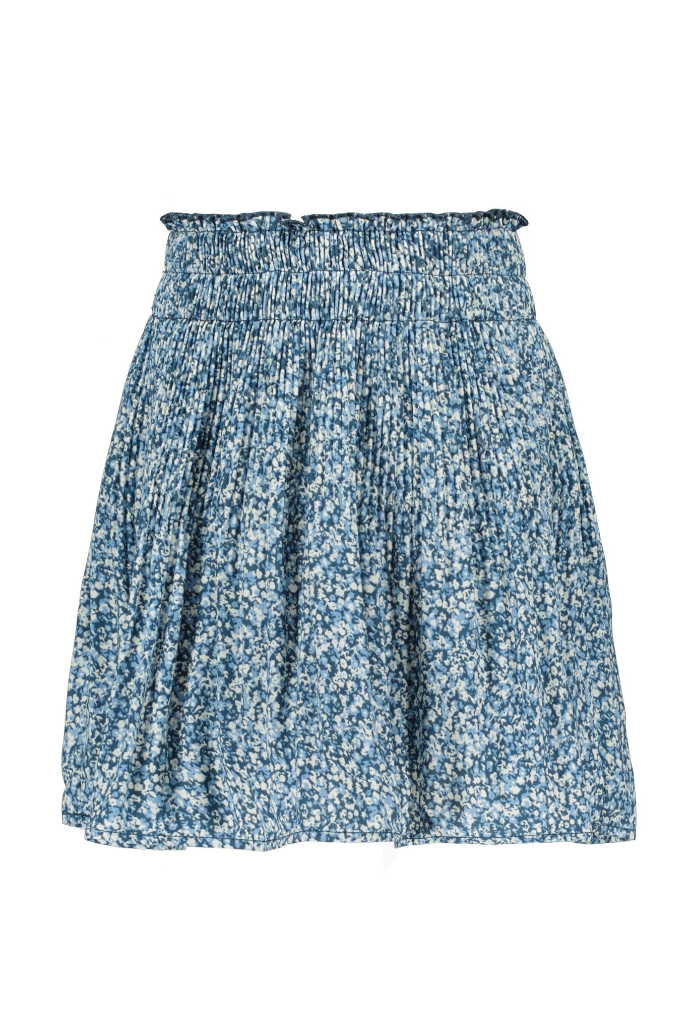 Blue Floral Crepe Plisse Skirt