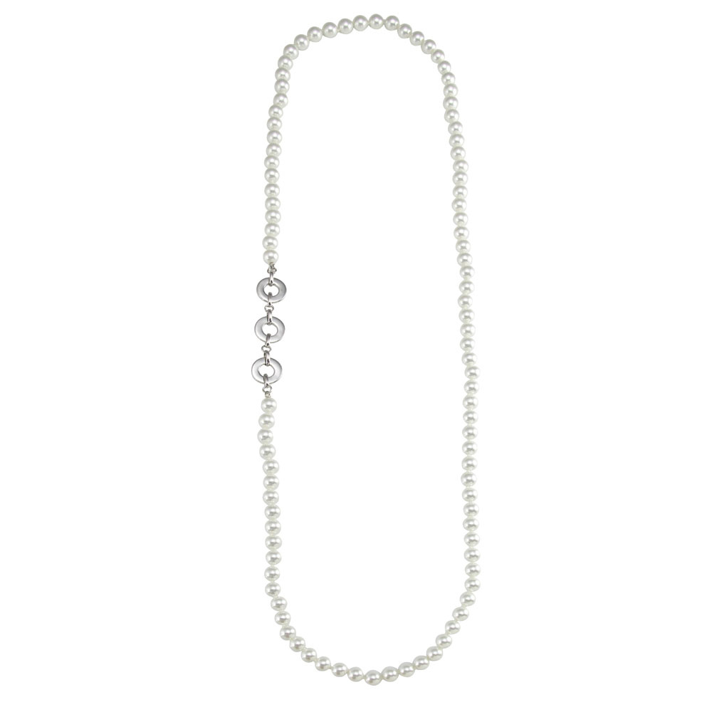 Long Pearl Strand with Silver Chain Accent
