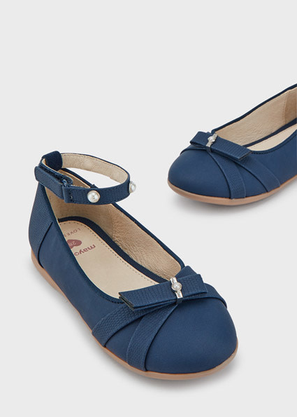Girls Navy Ballerina Flat with Ankle Strap
