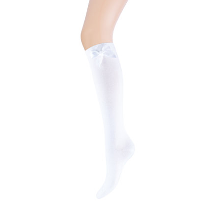 Girls Knee Socks with Satin Bow - White