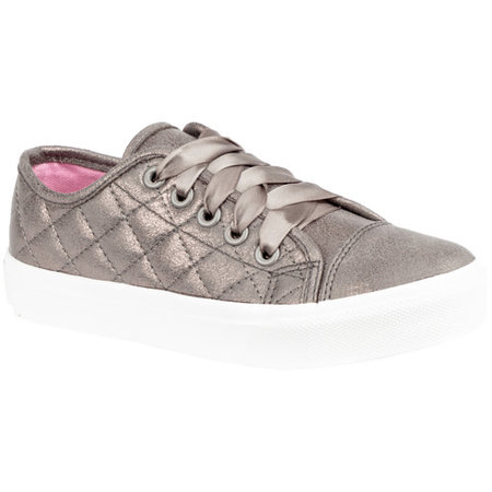 Girls Taupe Shimmer Sneaker with Ribbon Laces