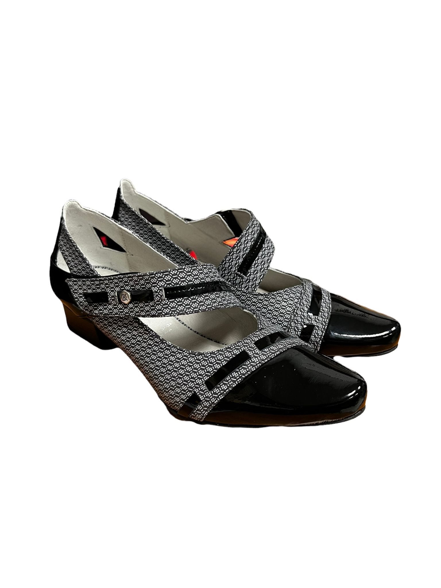 Black Mary Jane with Geometric Accent and Patent Trim