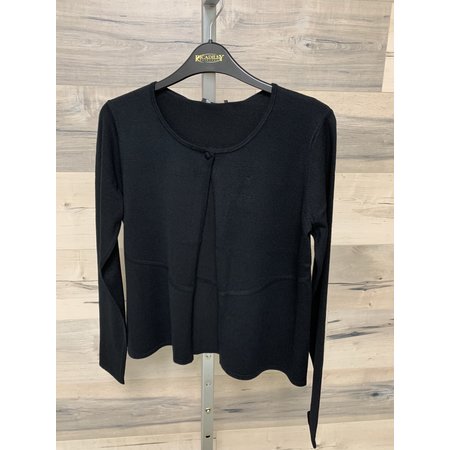 Seamed Cardigan with Single Button - Black