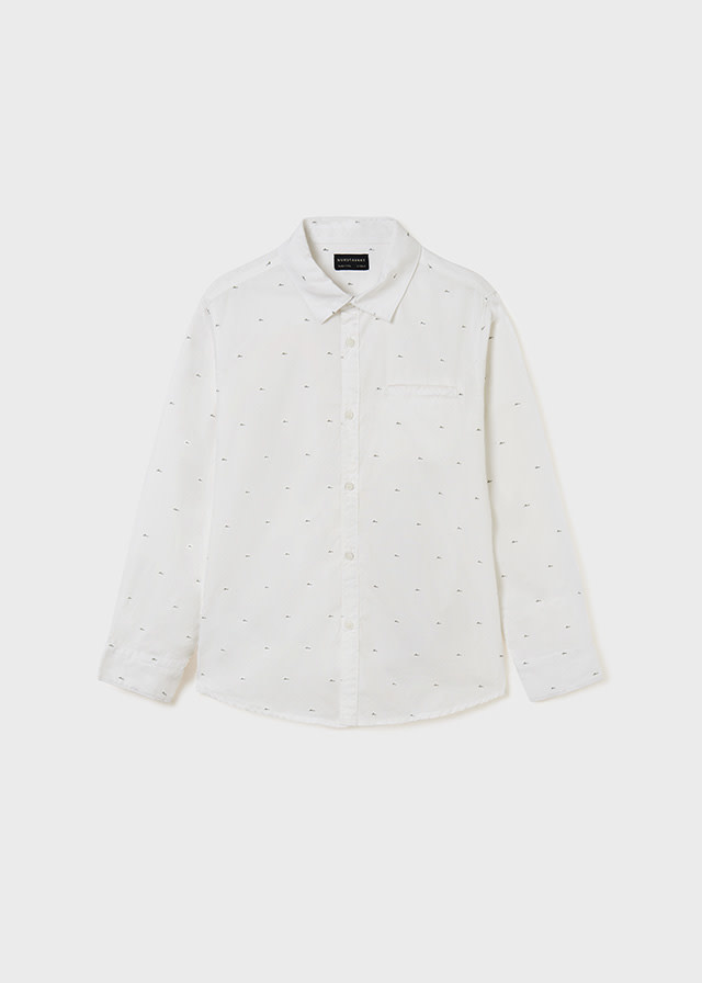 Long Sleeved Micro Mountain Print Shirt - White