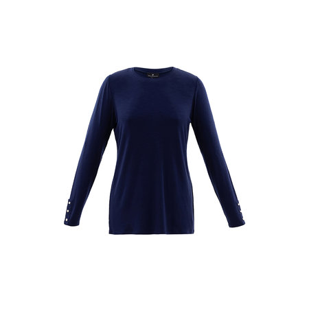 Button Accent Long Sleeved Top - Navy