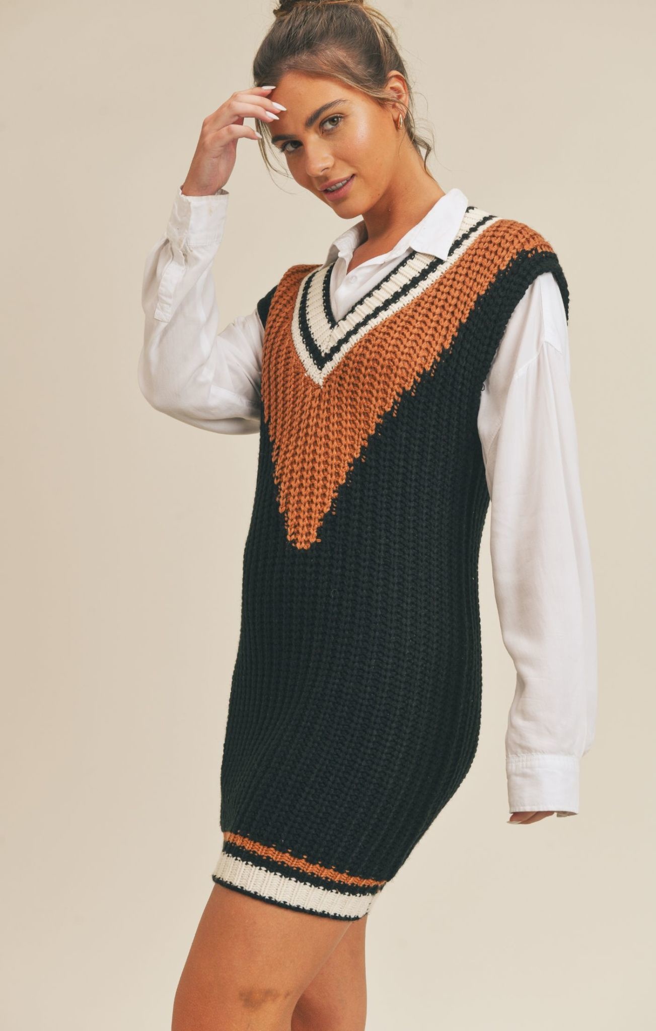 Listen Up Contrast Sweater Mini Dress