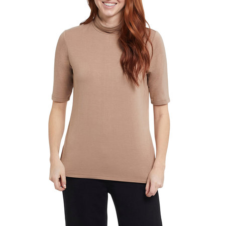 Mock Neck Elbow Sleeve Top - Taupe