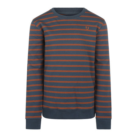 Striped Crew Neck Sweater - Navy and Cognac