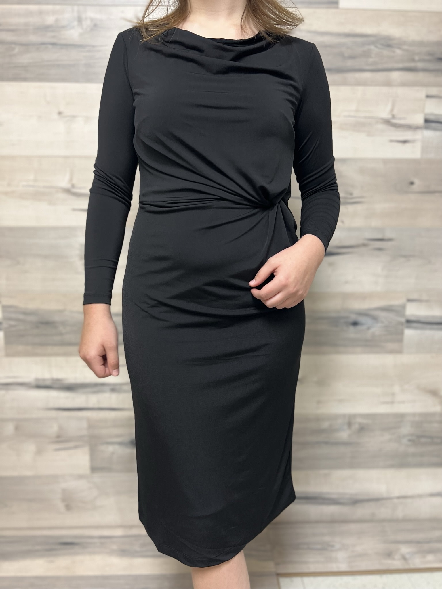 Knotted Dress with Small Cowl - Black