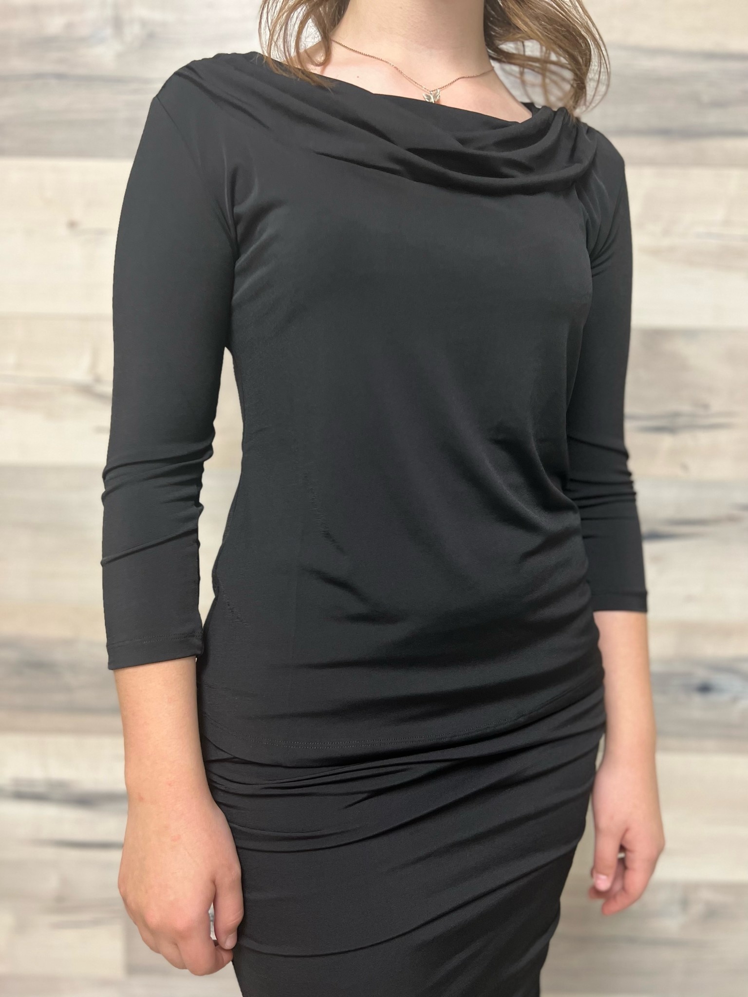 Top with Faux Cowl - Black