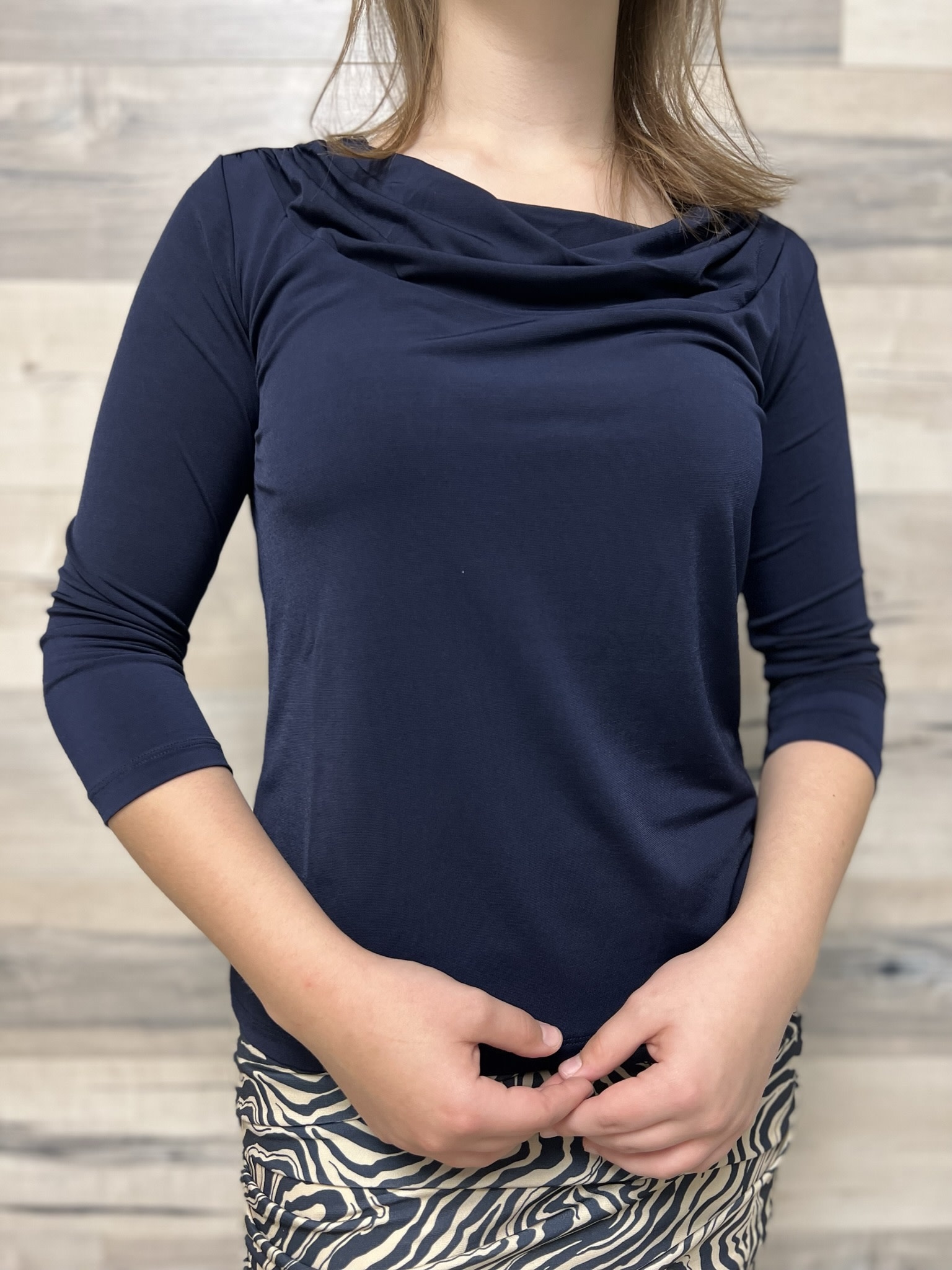 Top with Faux Cowl - Navy