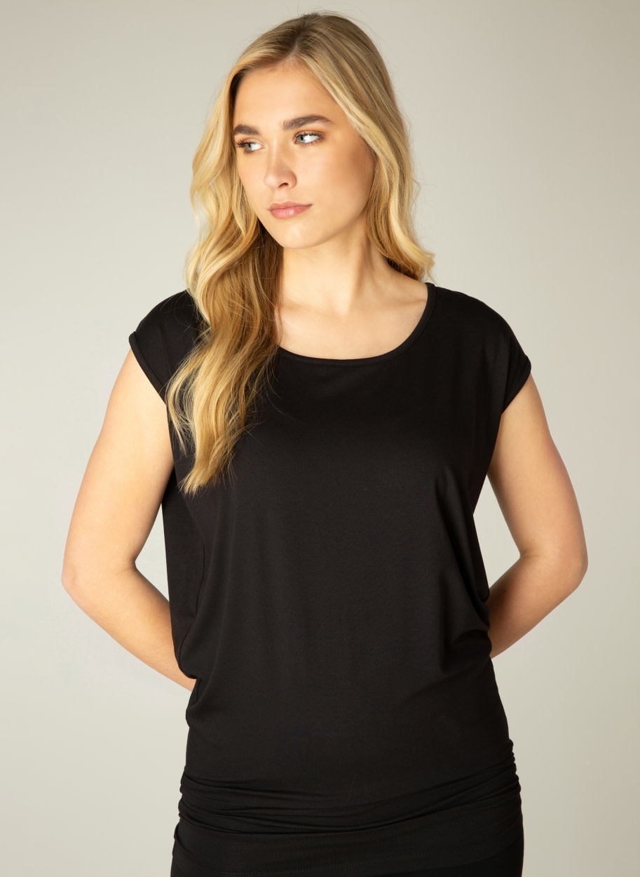Yelitza Blouson Cap Sleeve Top with Fitted Bottom - Black
