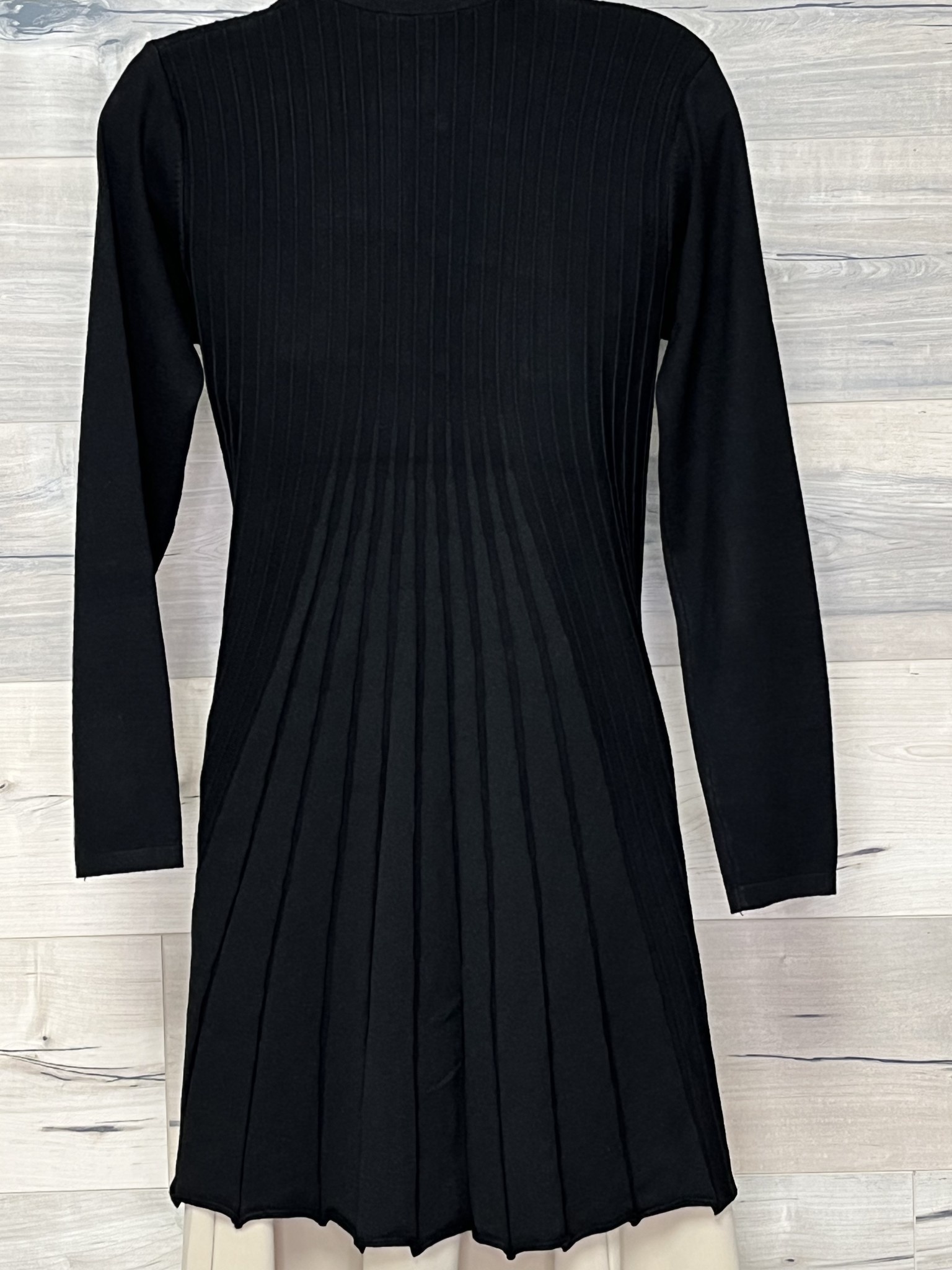 Knit Open Front Cardigan with Tailoring Pleats - Black