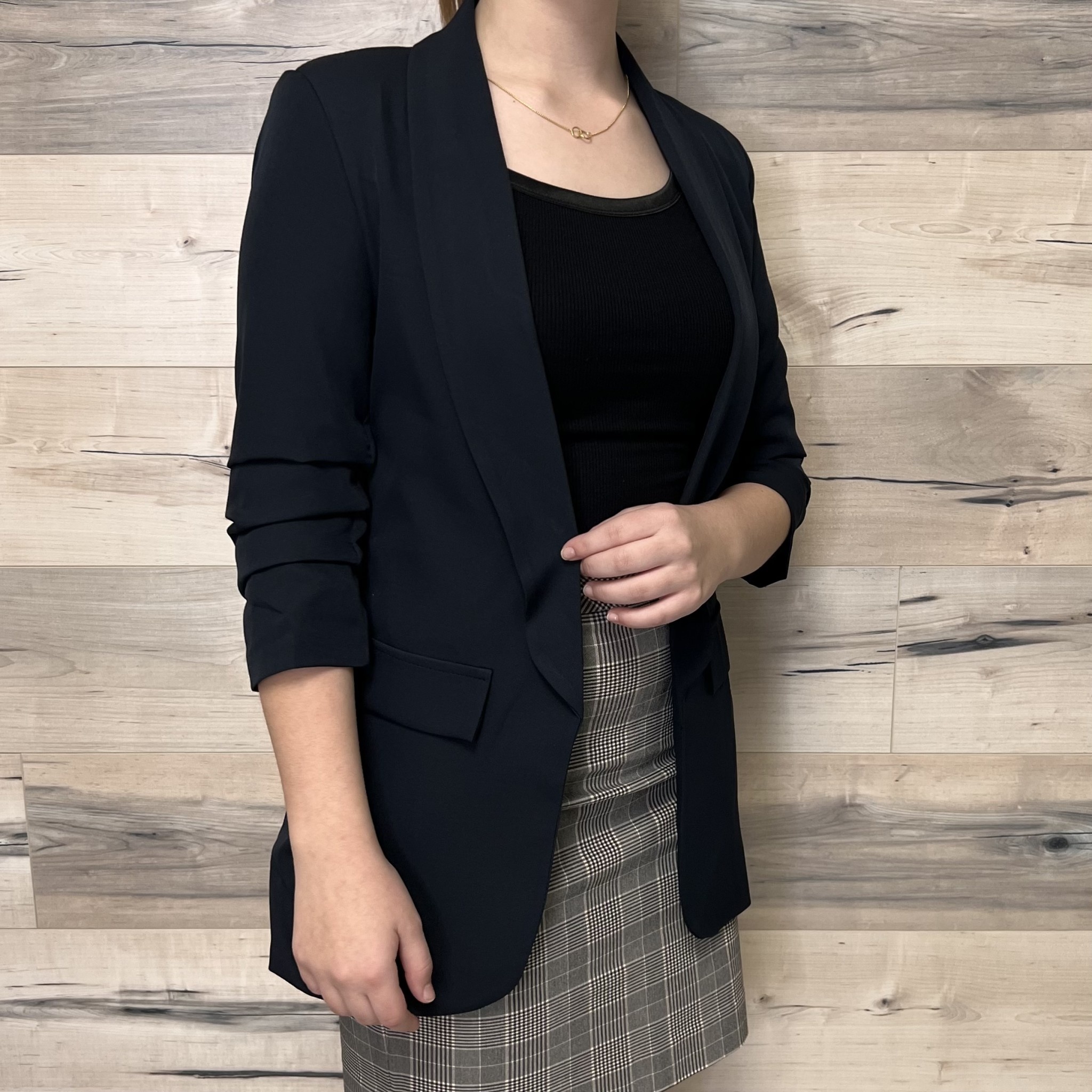Blazer with Ruched Sleeves - Navy