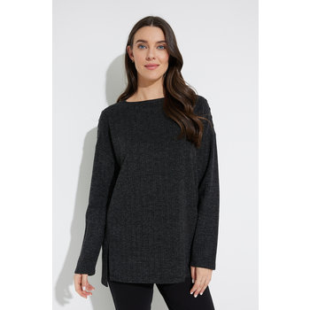 Chevron Knit Sweater with Button Accent - Dark
