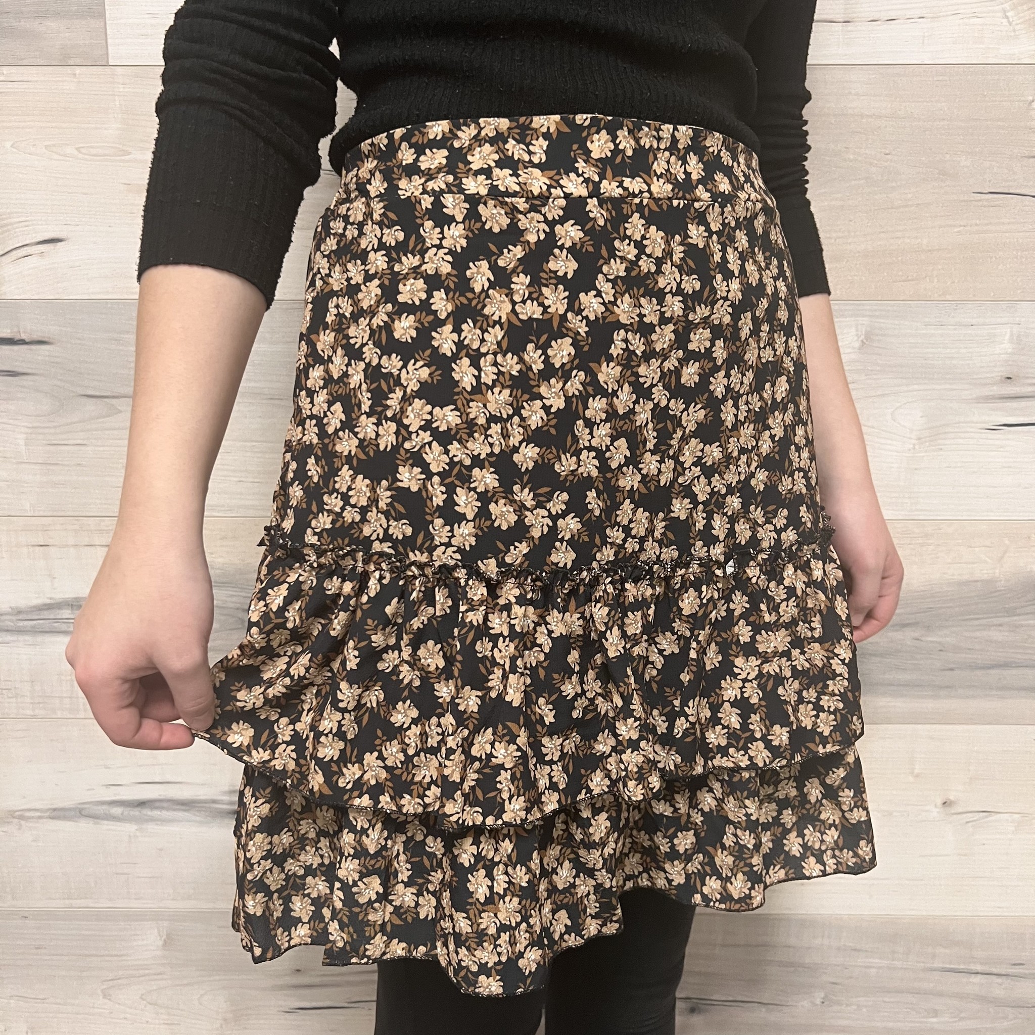 Layered Chiffon Skirt - Brown Flowers