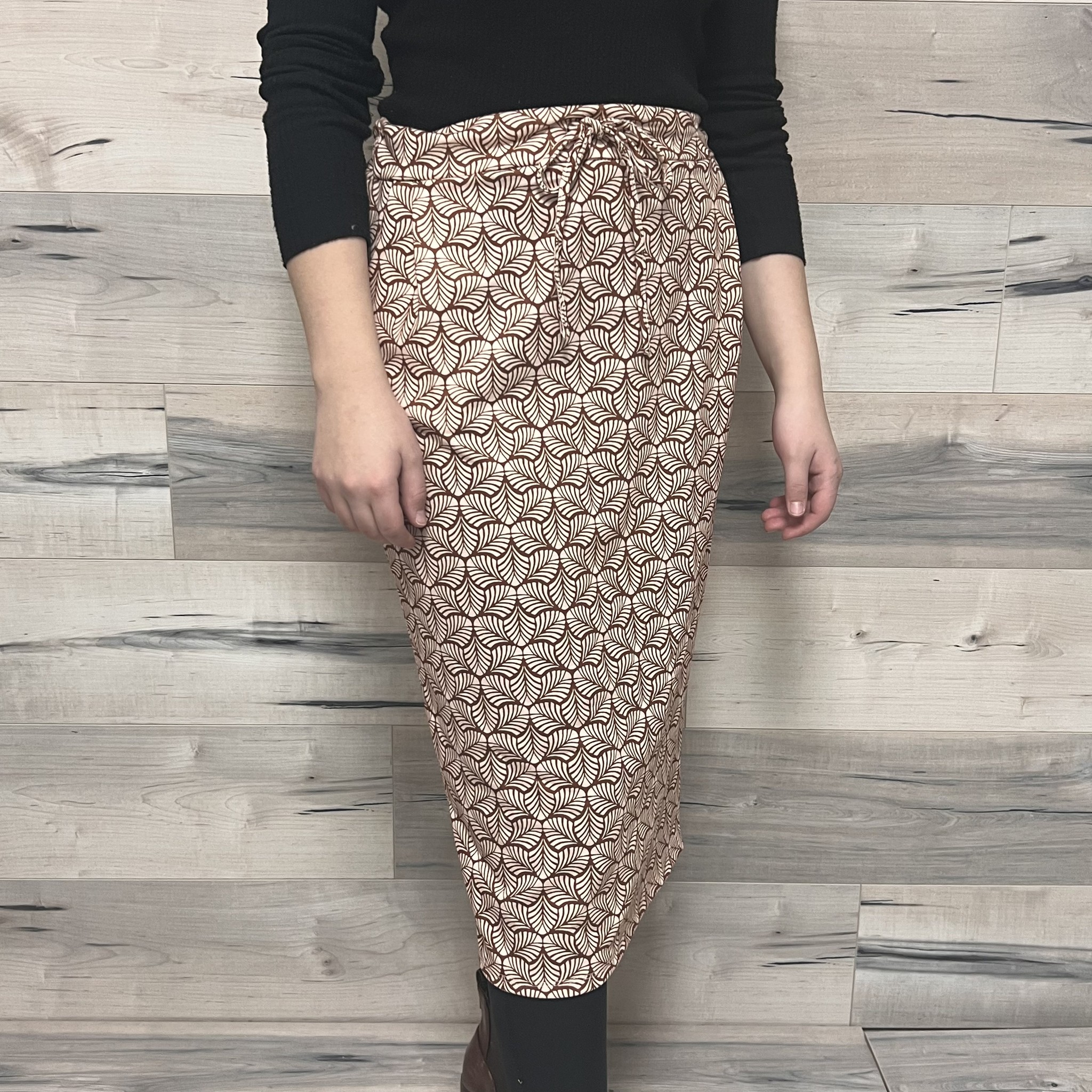 Midi Skirt with Tie - Brown