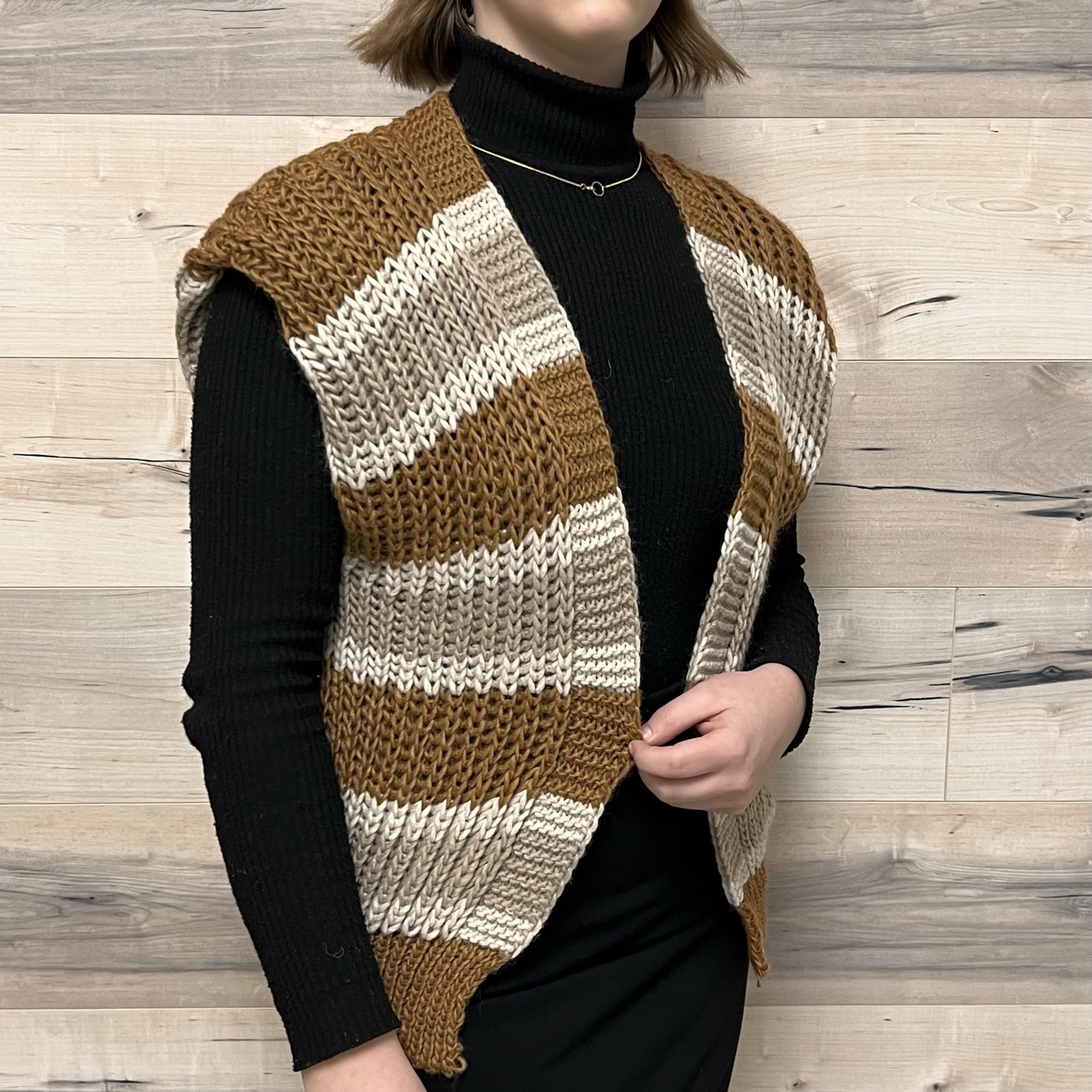 Sleeveless Knit Cardigan - Gold Stripe
